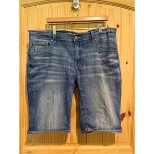 BKE Derek Mens Denim Jean Shorts Size 38 Medium Wash Stretch Thick Stitch Blue